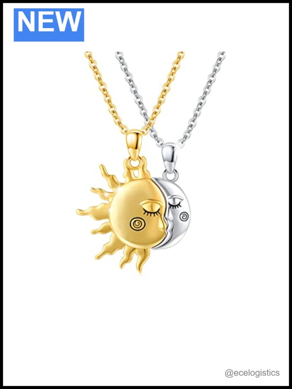 925 Sterling Silver Sun Moon Couple Necklace Set Pendant Jewelry Gift